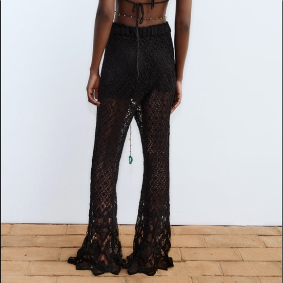 Zara crochet flared black knit pants beads and tassels - Picture 8 of 16